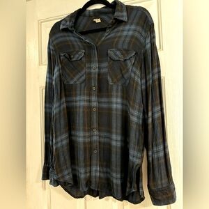 Urban Outfitters BDG Navy and Brown Plaid Button Down Shirt